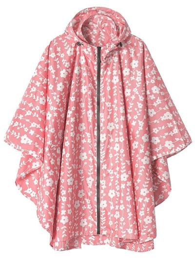 지오다노레인코트 SaphiRose 남녀공용 레인 판초 포켓 후드 코트 블랙, Pink Floral