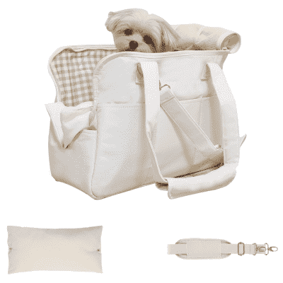 강아지이동가방 난펫 강아지 기내용 슬링백 산책 이동 가방 + 쿠션 + 크로스끈 세트, 아이보리