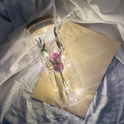 군인남자친구선물 [프렌치로즈]6타입 LED 코르크 유리병 기념일 선물 꽃 편지지 세트 핑크 드라이 플라워