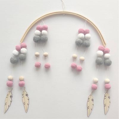 모빌 주씨상점 북유럽 폼폼이 촬영 소품, 핑크 + 날개